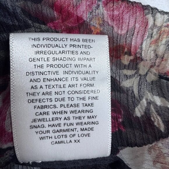 Camilla Mirror Mirror Raglan Button Up Shirt Black Floral Sheer Silk Blouse Sz L - Picture 15 of 16